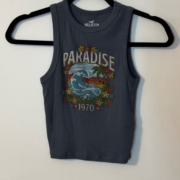 EUC Hollister Paradise 1970 Cropped Graphic Tank Top in Blue XXS - Picture 2 of 7